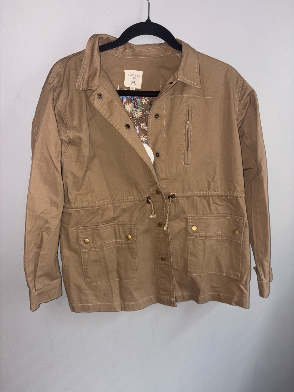 Hayden Tan Drawstring Utility Jacket with Patch Pockets